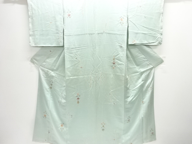 JAPANESE KIMONO / UNUSED KOMON / SILK / SHIBORI / WAVY STRIPE & ABSTRACT FLOWERS